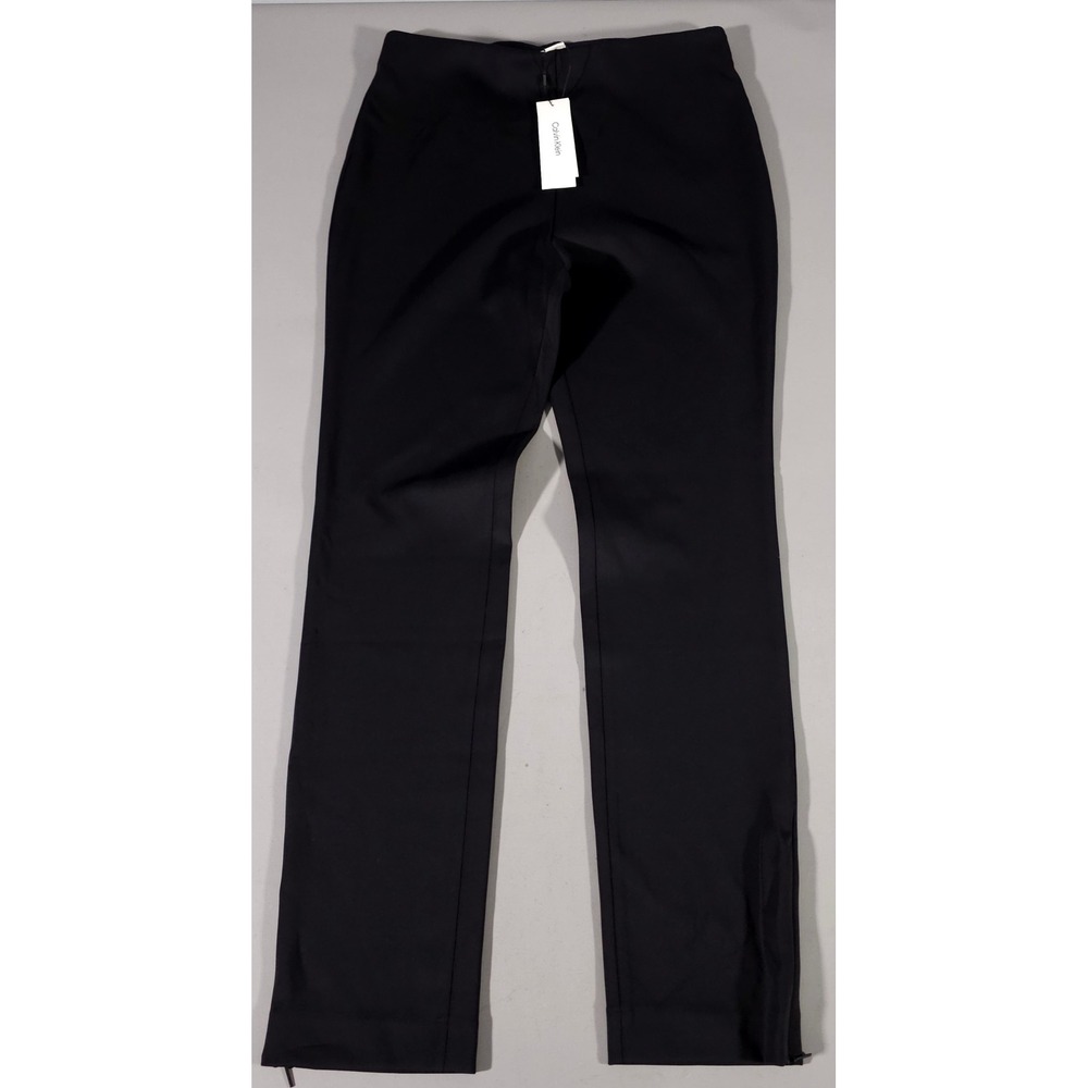 Calvin Klein Dress Pants Women 14 Black Stretch Pull‎ On Straight Leg Side Zip